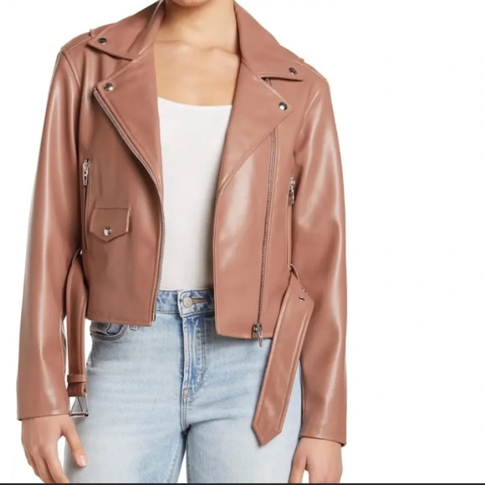 Blank NYC Belted Faux Leather Crop Moto Jacket